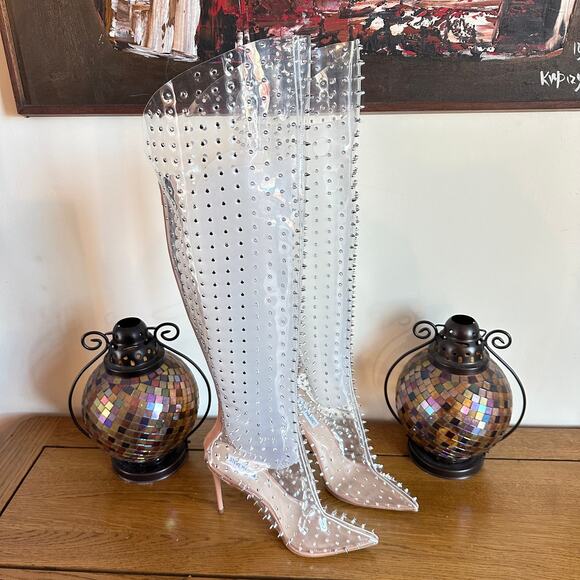 STEVE MADDEN Vava Over The Knee OTK Boots Clear Studded - Picture 4 of 11